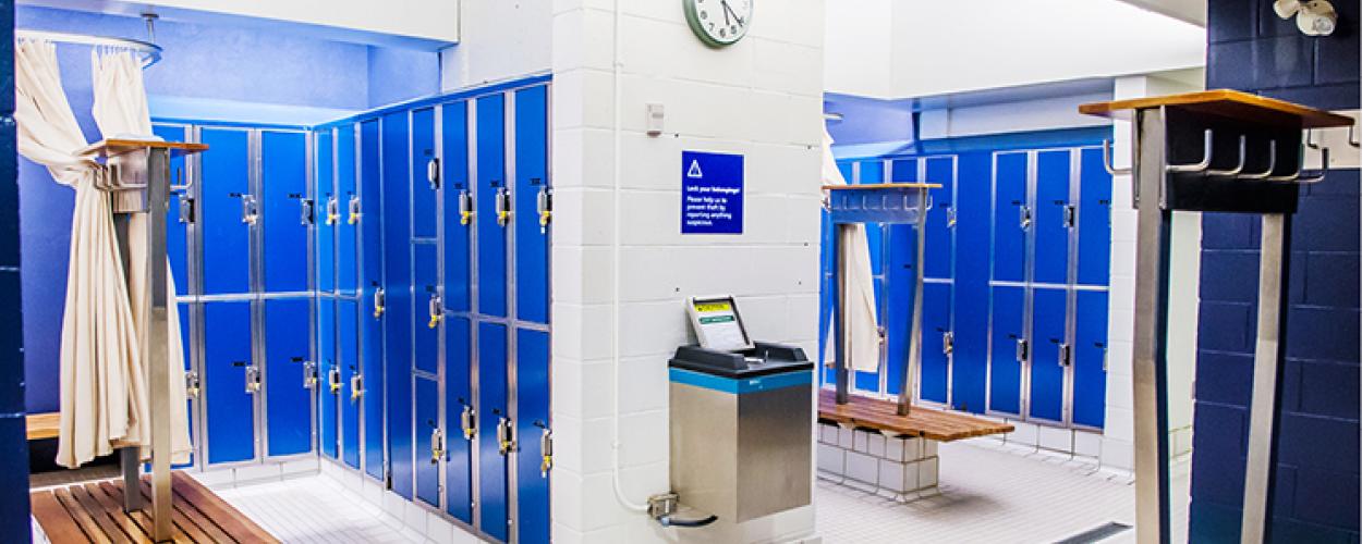 Changing room with blue lockers